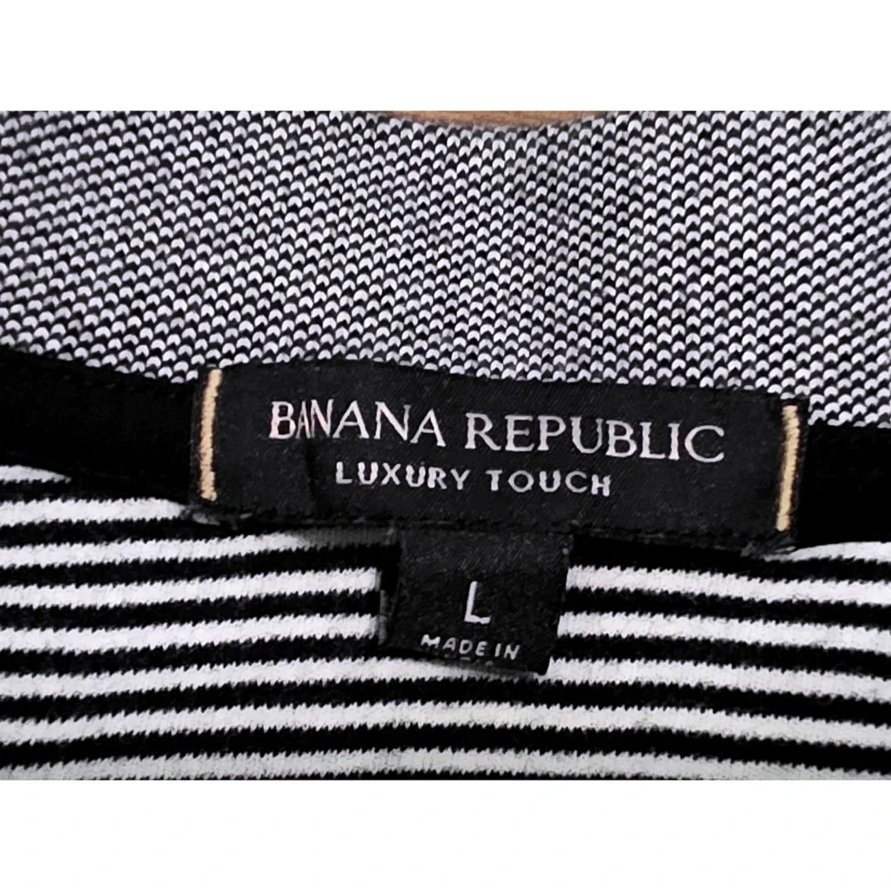 Banana Republic Mens Luxury Touch Polo Shirt Black White Striped‎ Large L
